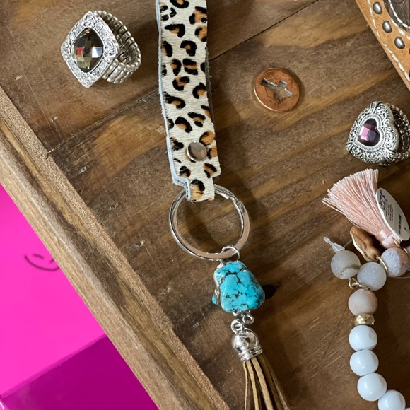 Pick TWO for the listed price!! Leather Wristlet Keychain w/Turquoise & Fringe - Picture 5 of 6